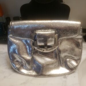 Juicy Couture Silver Crackled Leather Clutch Bag